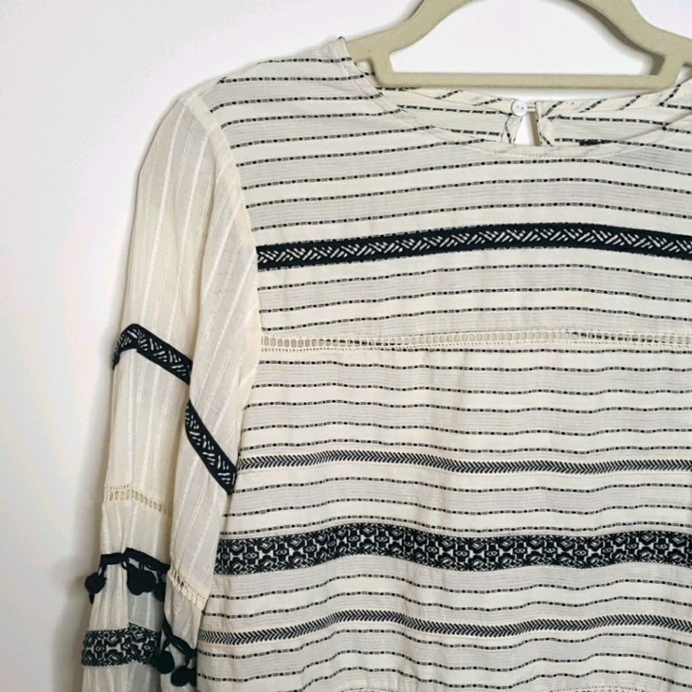 Zara Off white/Black pom pom cotton blouse - Picture 6 of 13